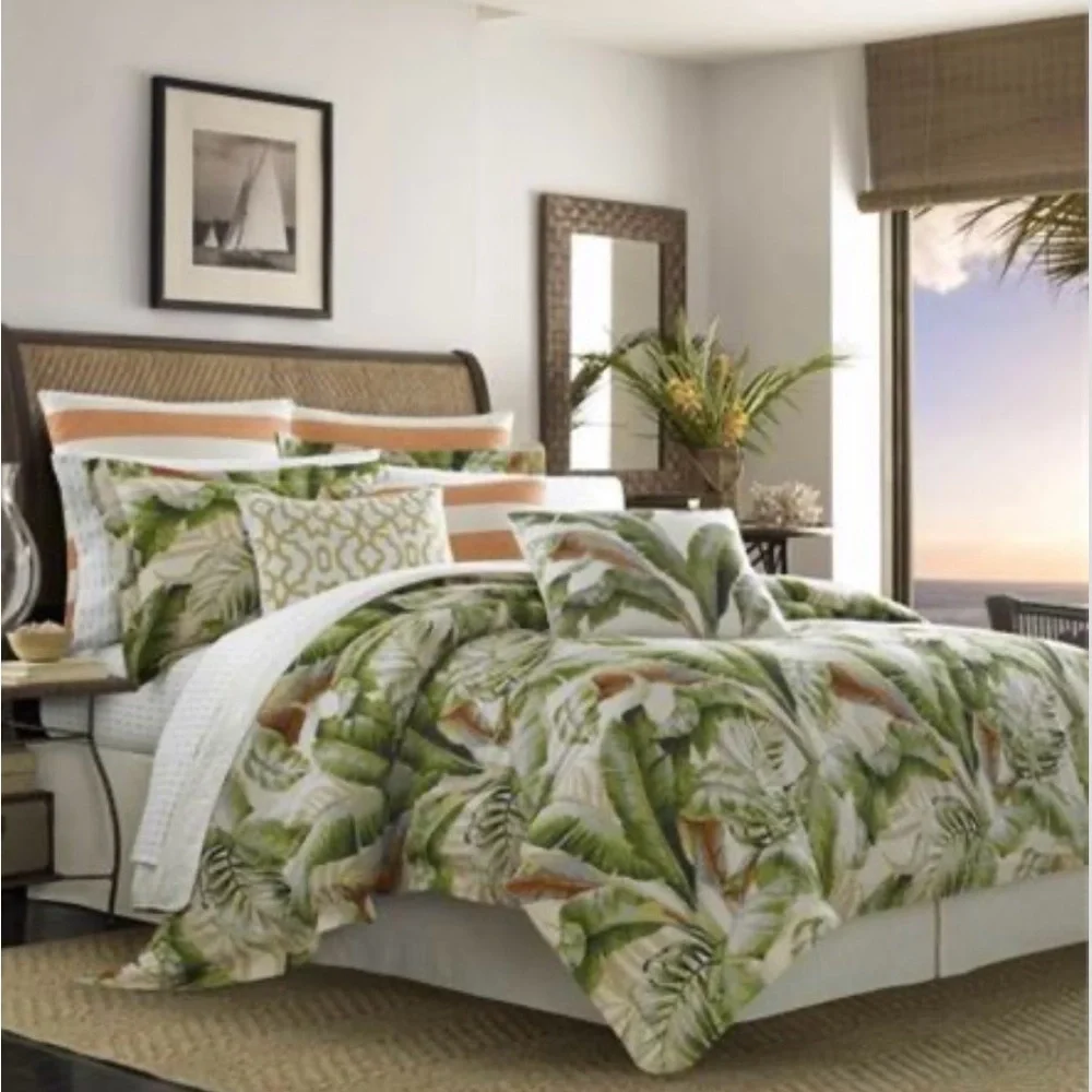 Tommy Bahama Palmiers Green Cotton Reversible 3 Piece Duvet Cover Set Queen New